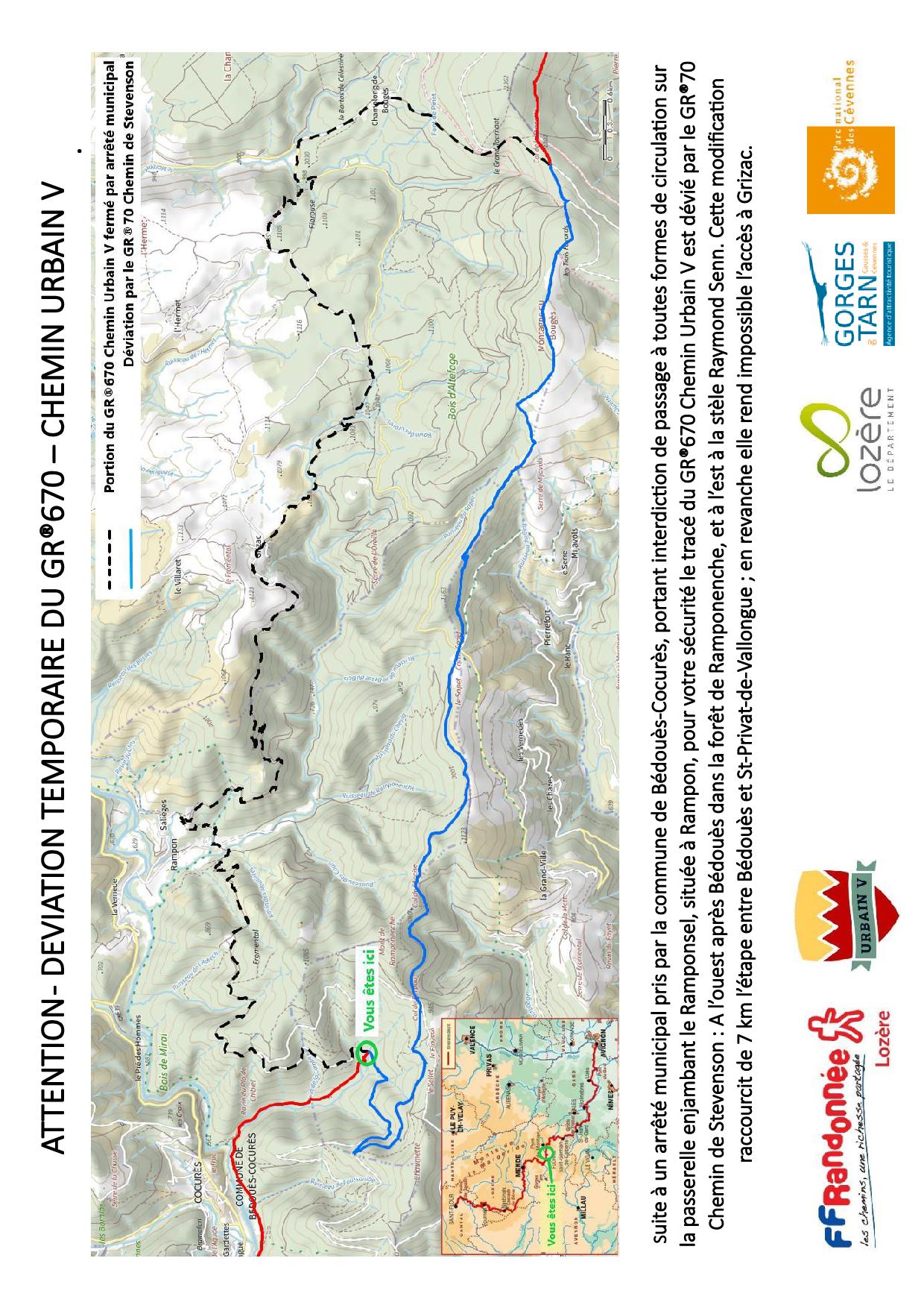 Tracé de la déviation du GR 670